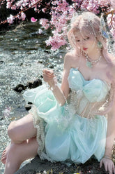 Green Fairy Sleeveless Bowknot Fishbone Pearl Sweet Princess Lolita Jsk Bud Dress